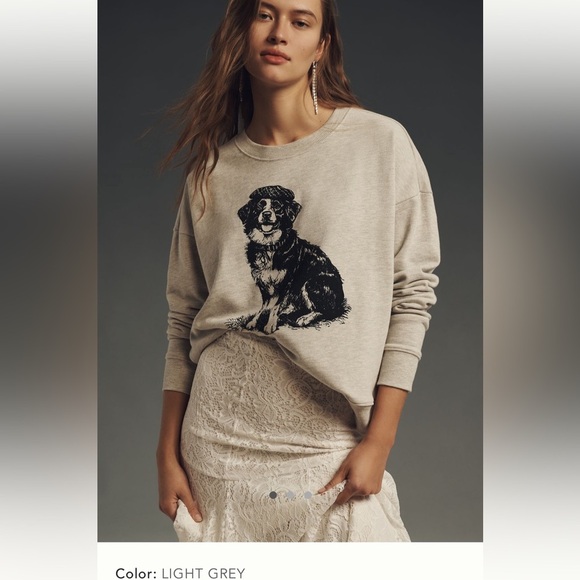 NWT new large Anthropologie Maeve best in show dog sweatshirt light gray collie - Picture 1 of 15